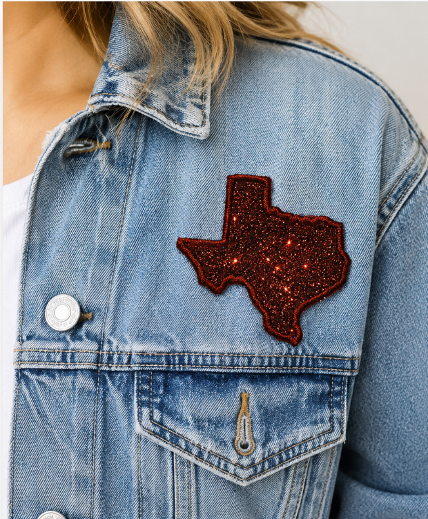 Texas Glitter Patch Iron on Trucker Hat Applique State Badge Custom Embroidery Design
