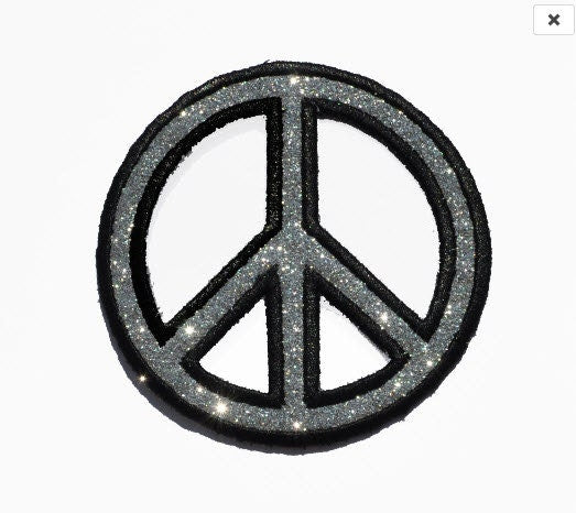 Peace Sign Sparkle Glitter Patch - Iron or Sew on Vinyl - NO GLITTER MESS ! GL4