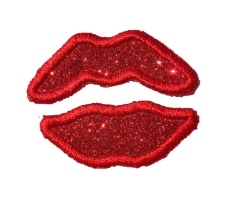 Lips Kissing Sparkle Glitter Patch - Iron or Sew on Vinyl - NO GLITTER MESS ! GL35