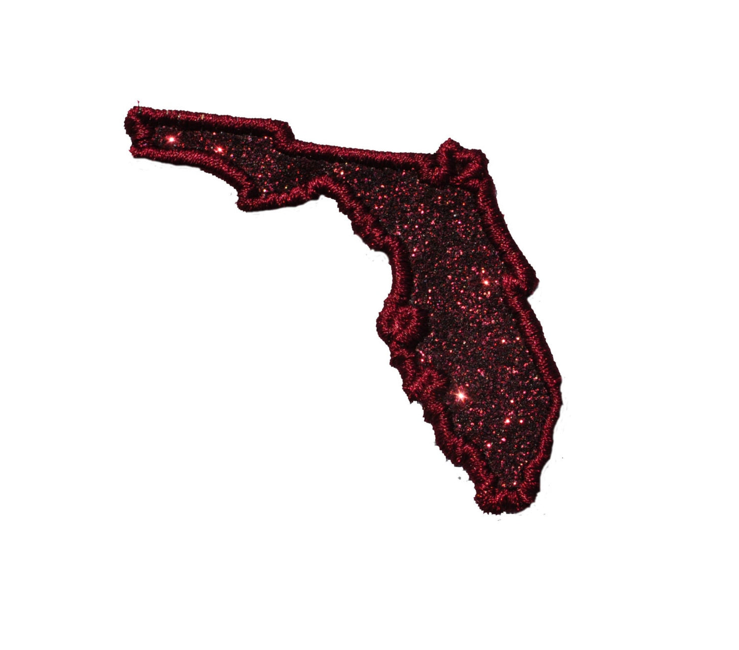 State of Florida 2.5 inch Maroon Sparkle Glitter Patch - Iron or Sew on Vinyl - NO GLITTER MESS !
