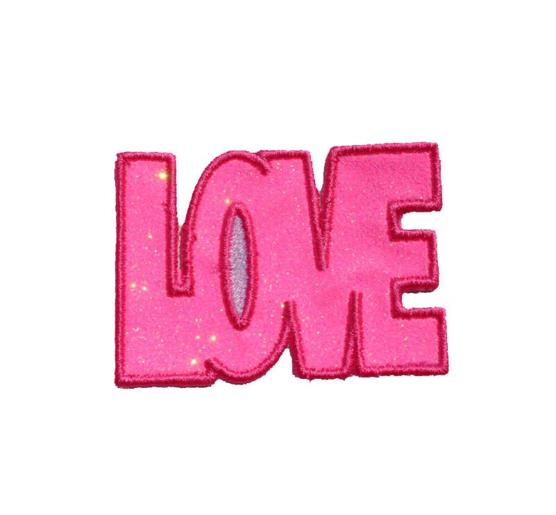 Love Sign Flourescent Sparkle Glitter Patch - Iron or Sew on Vinyl - NO GLITTER MESS ! GL68