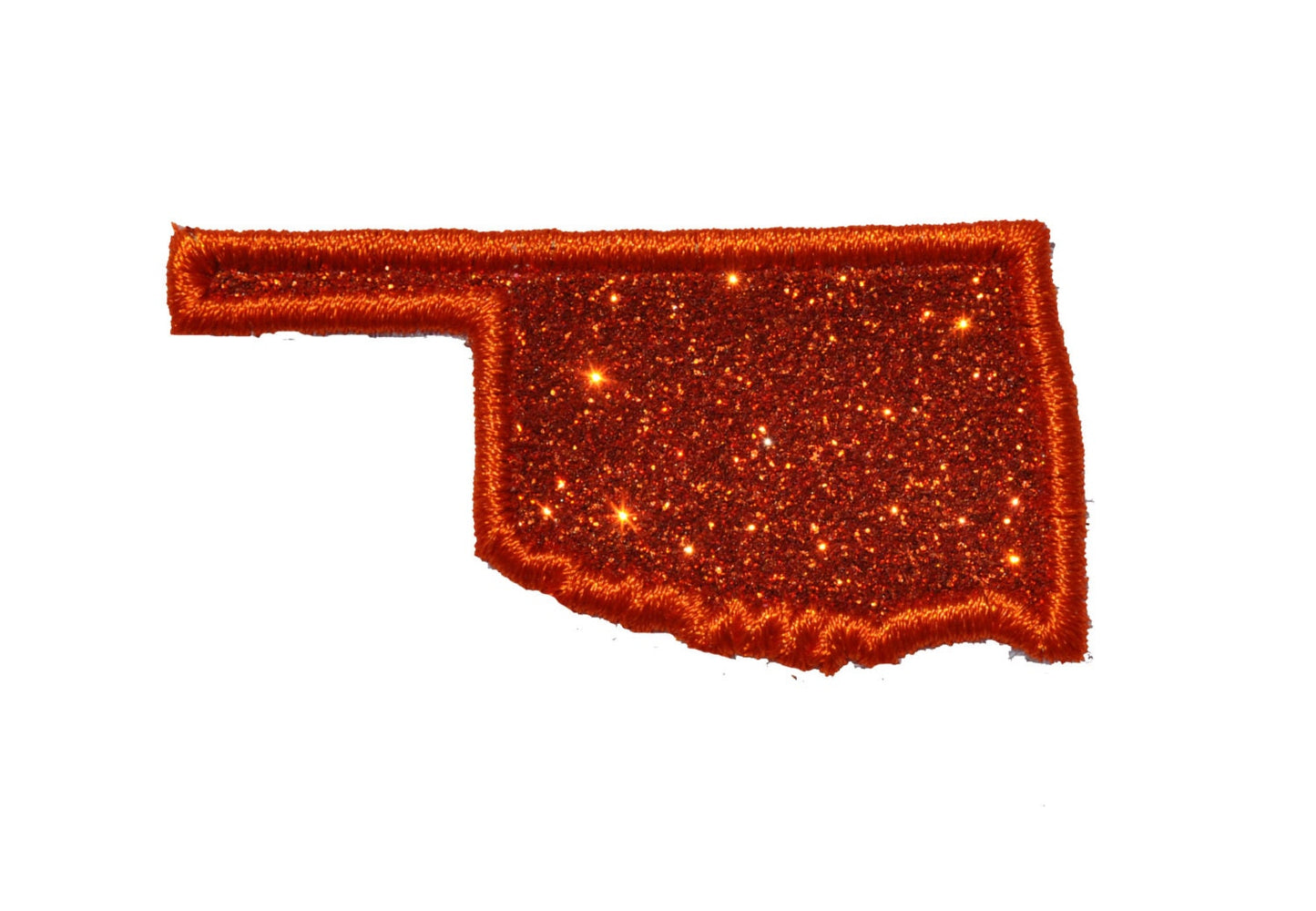 Oklahoma Iron on Patch 2.5 inch Orange Sparkle Glitter Patch - Iron or Sew on Vinyl - NO GLITTER MESS !