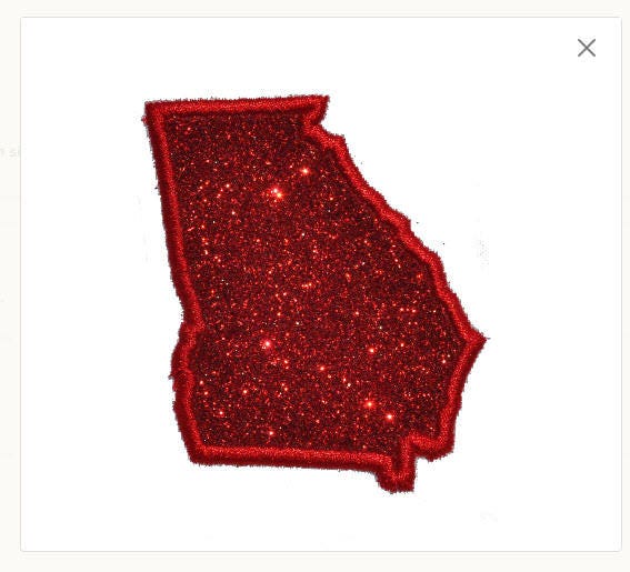 State of Georgia 2.5 inch Red Color Sparkle Glitter Patch - Iron or Sew on Vinyl - NO GLITTER MESS !