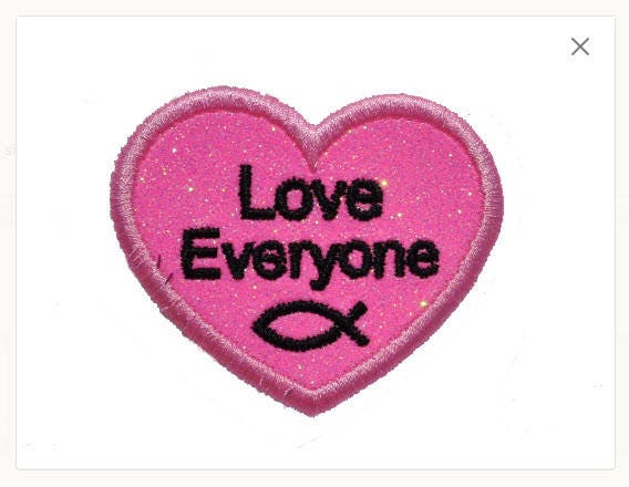 Love Everyone Christian Pink Flourescent Heart Sparkle Glitter Patch - Iron or Sew on Vinyl - NO GLITTER MESS ! GL124