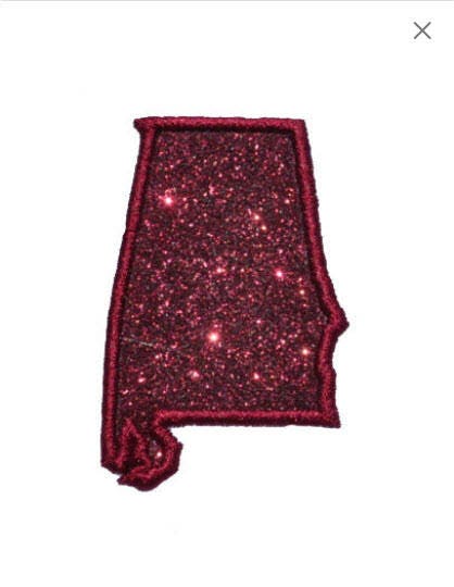 State of Alabama 2.5 inch Maroon Color Sparkle Glitter Patch - Iron or Sew on Vinyl - NO GLITTER MESS !