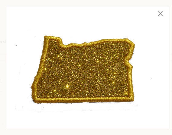 State of Oregon 2.5 inch yellow gold Sparkle Glitter Patch - Iron or Sew on Vinyl - NO GLITTER MESS !