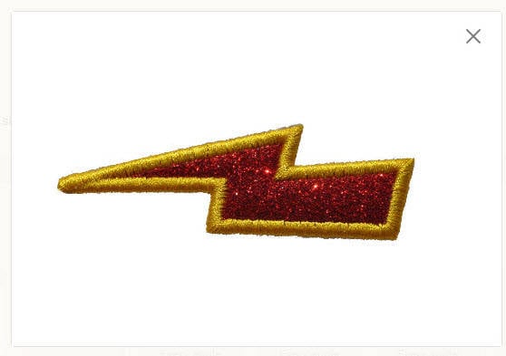 Lightning Bolt in Red, Silver or Gold Sparkle Glitter Patch - Iron or Sew on Vinyl - NO GLITTER MESS ! GL119