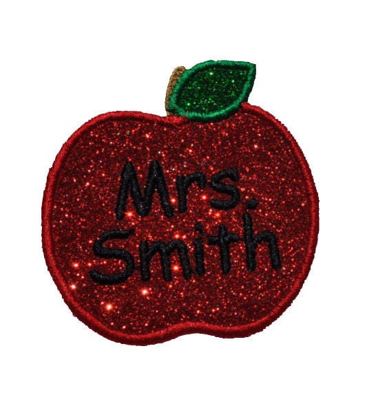 Teacher Christmas Appreciation Gift Personalized Apple Patch Sparkle Glitter Patch - Iron or Sew on Vinyl - NO GLITTER MESS ! GL145