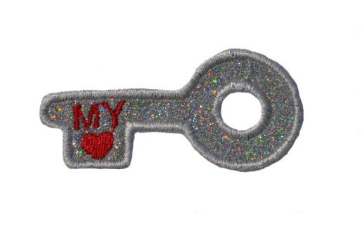 Key to My Heart Marriage Proposal, Wedding, Anniversary or other event Sparkle Glitter Patch Iron or Sew on Vinyl - NO GLITTER MESS ! GL147