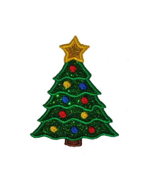 Christmas Tree 5 inch or 6 inch Sparkle Glitter Patch - Iron or Sew on Vinyl - NO GLITTER MESS ! GL154