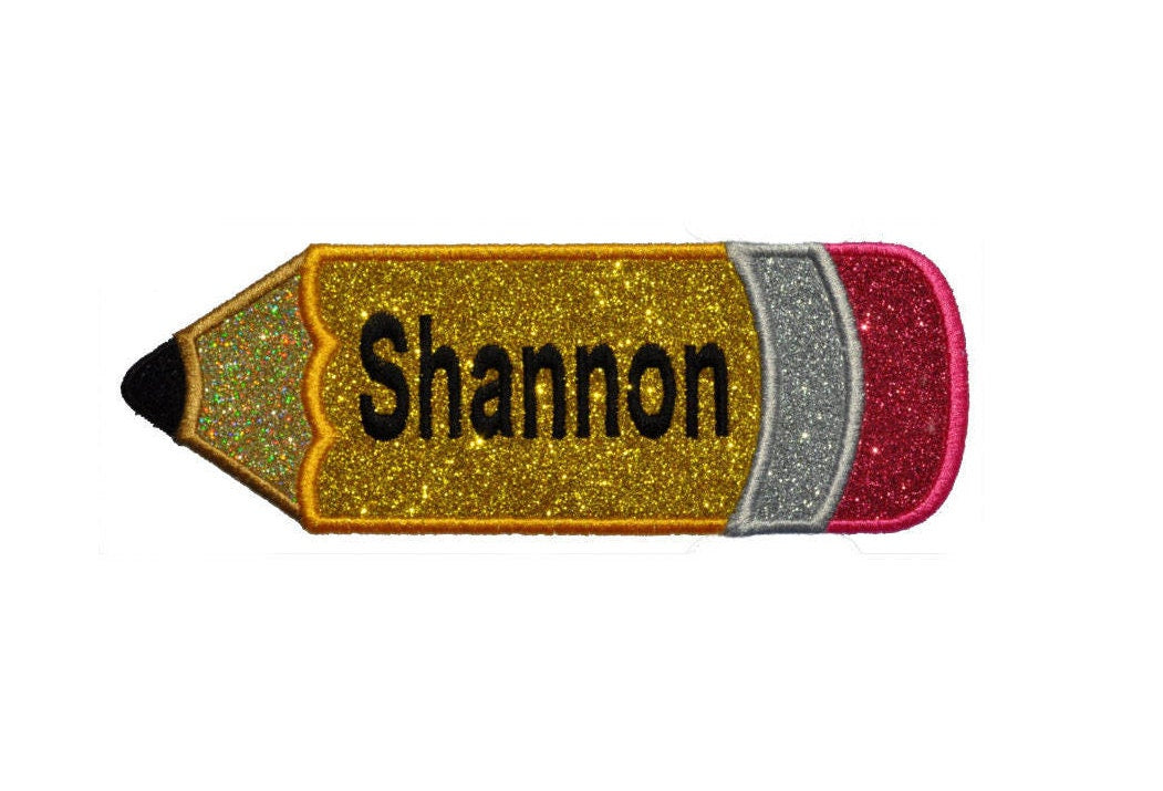 Pencil Teacher Gift Personalized NO MESS Glitter Sparkle Patch - Iron or Sew on Vinyl - GL162
