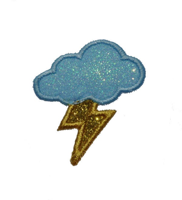 Thunder and Lightning Day Storm Patch - Iron or Sew on Flitter Vinyl - NO GLITTER MESS ! GL201