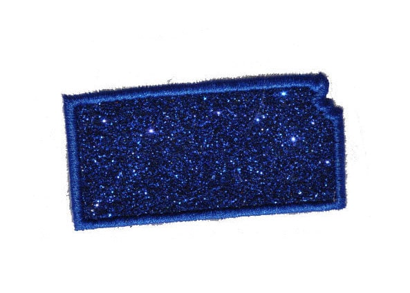 State of Kansas 2.5 inch navy Sparkle Glitter Patch - Iron or Sew on Vinyl - NO GLITTER MESS !