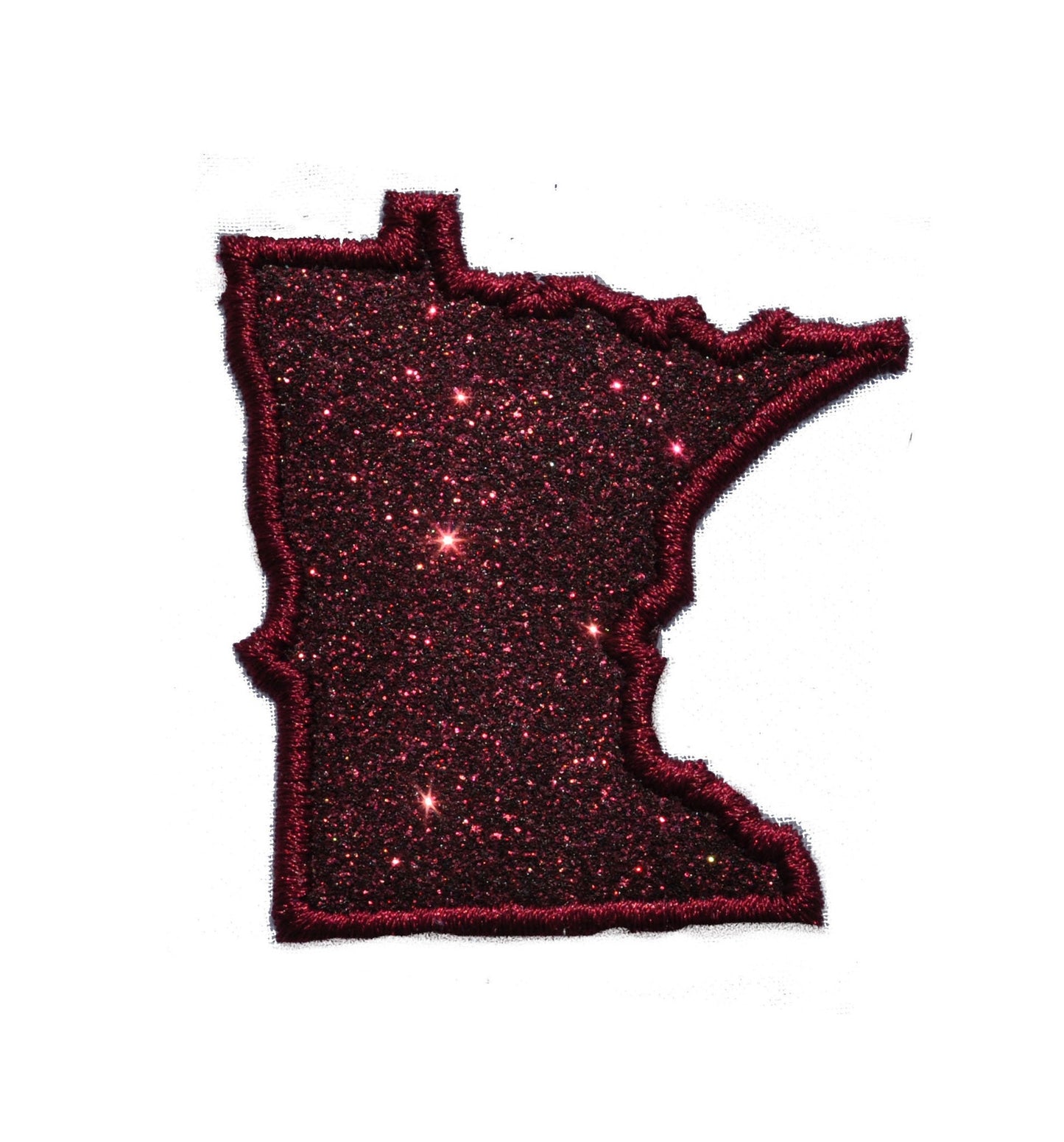 State of Minnesota 4 inch maroon Sparkle Glitter Patch - Iron or Sew on Vinyl - NO GLITTER MESS !
