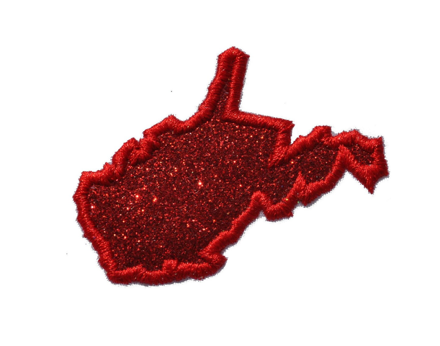 State of West Virginia 4 inch red Sparkle Glitter Patch - Iron or Sew on Vinyl - NO GLITTER MESS !