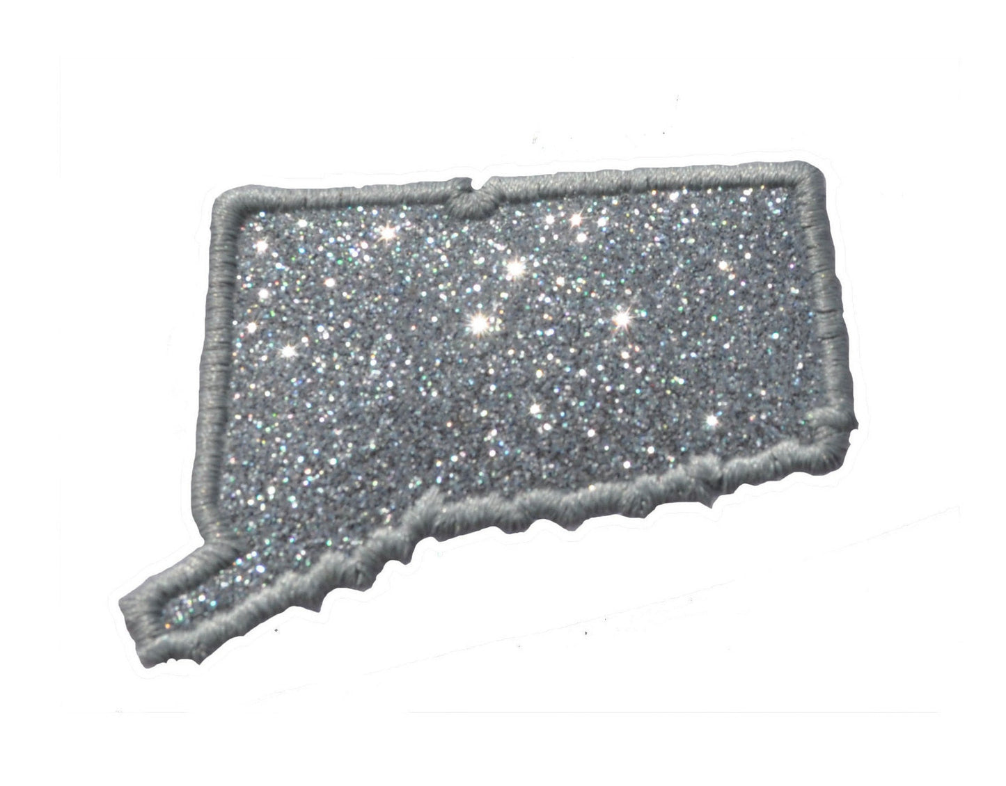 State of Connecticut 2.5 inch silver Conneticut Sparkle Glitter Patch - Iron or Sew on Vinyl - NO GLITTER MESS !