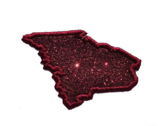 State of Maine 2.5 inch maroon Sparkle Glitter Patch - Iron or Sew on Vinyl - NO GLITTER MESS !