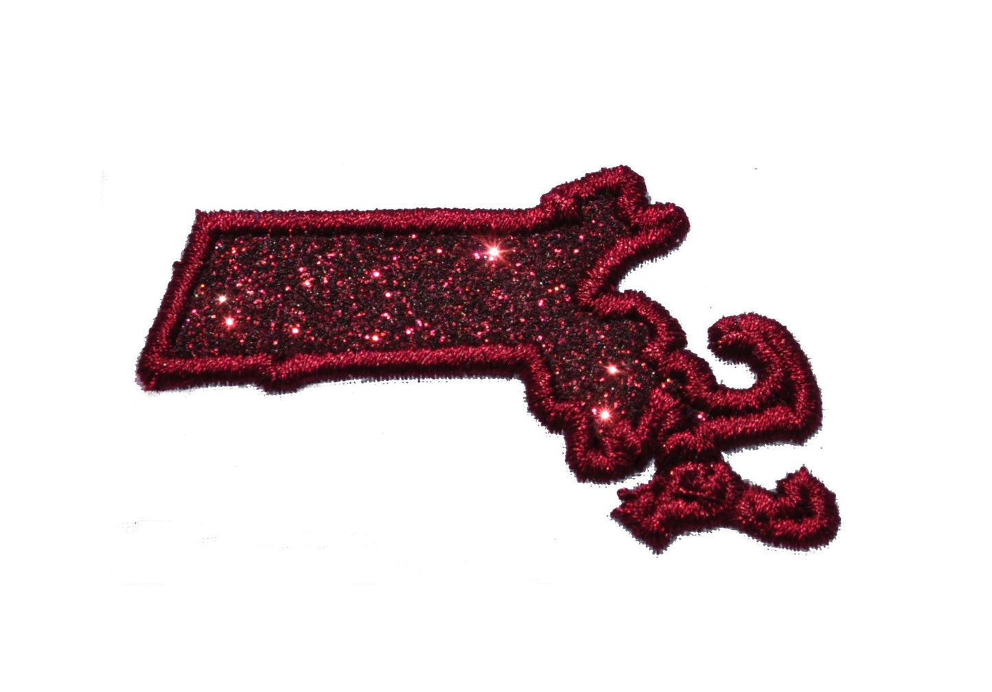 State of Massachusetts 4 inch maroon Sparkle Glitter Patch - Iron or Sew on Vinyl - NO GLITTER MESS !