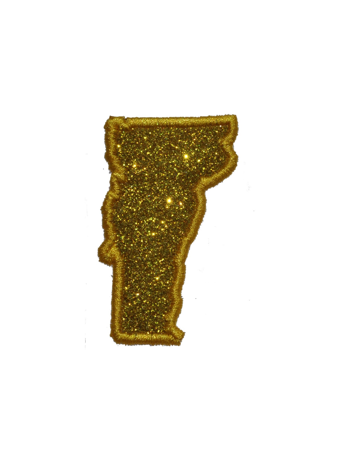 State of Vermont 2.5 inch Yellow Gold Sparkle Glitter Patch - Iron or Sew on Vinyl - NO GLITTER MESS !