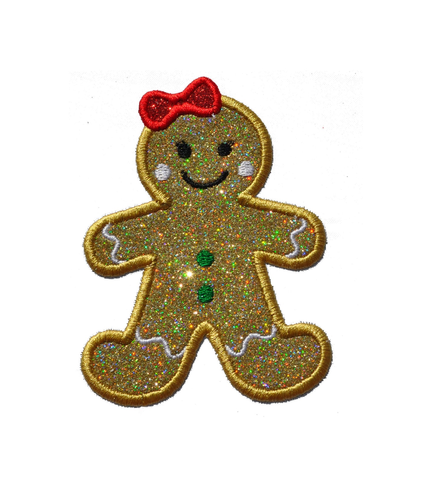 Christmas Gingerbread Girl Cookie Sparkle Glitter Patch - Iron or Sew on Vinyl - NO GLITTER MESS ! GL79