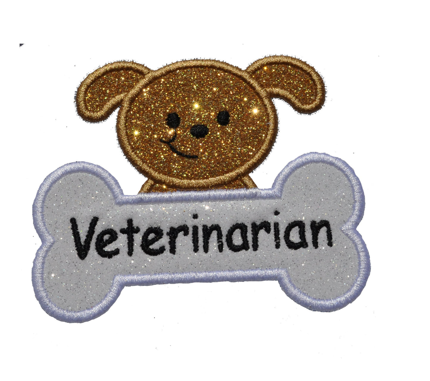 Veterinarian Pet Dogbone Name Tag Patch Dog and Cat Lover Sparkle Glitter Patch - Iron or Sew on Vinyl - NO GLITTER MESS ! GL221