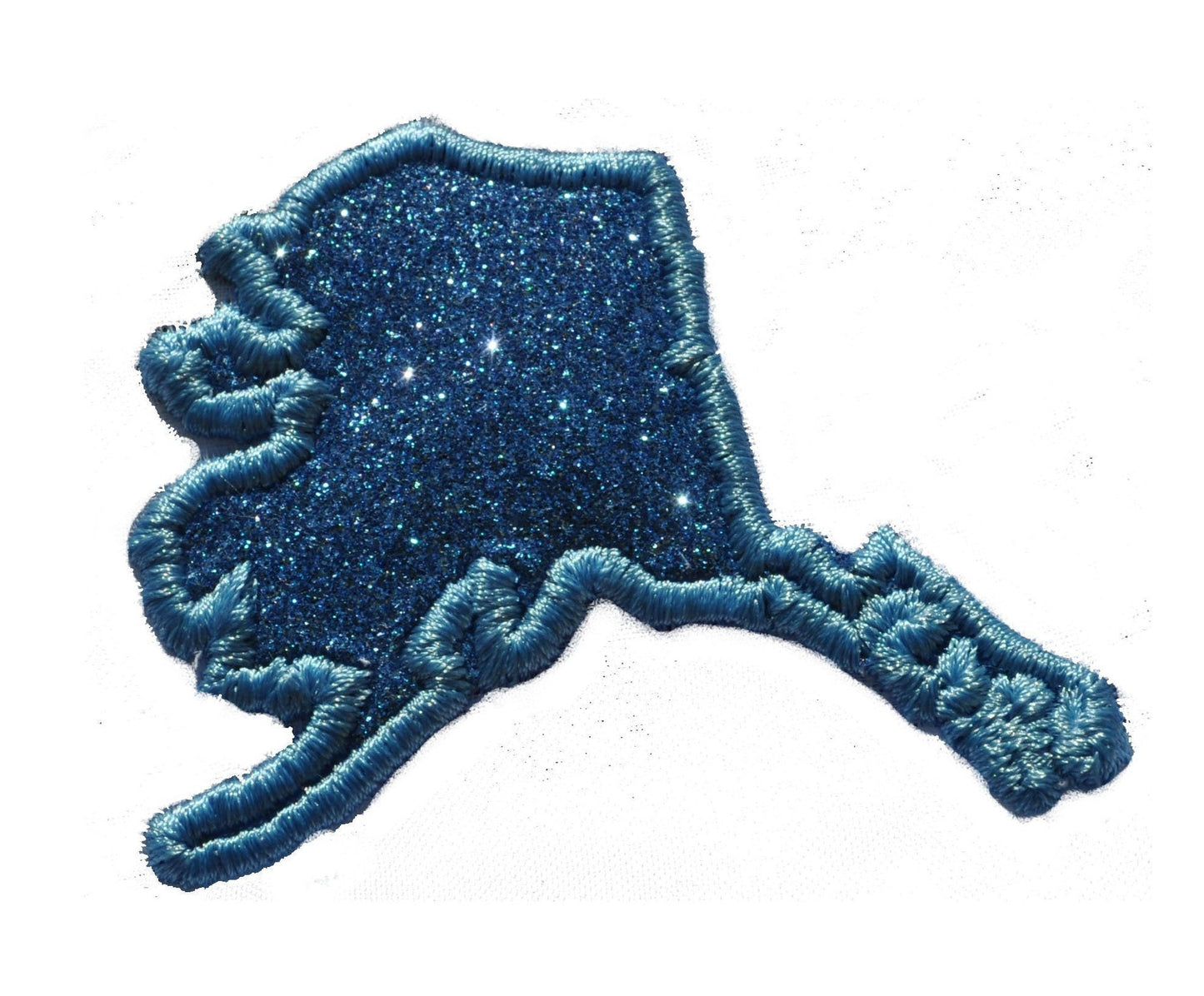 State of Alaska 2.5 inch Columbia Blue Sparkle Glitter Patch - Iron or Sew on Vinyl - NO GLITTER MESS !