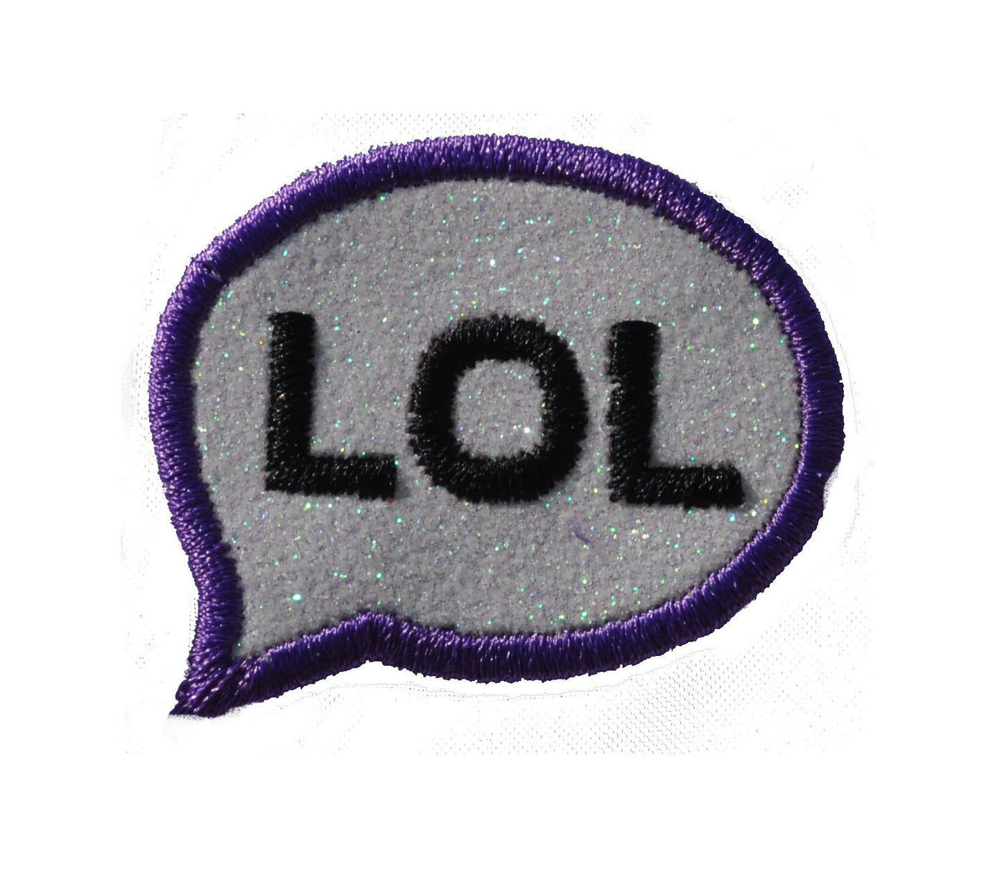 Texting Bubble LOL 2 inch with Silver Background or White Background. Sparkle Glitter Patch - Iron or Sew on Vinyl - no glitter mess ! GL36