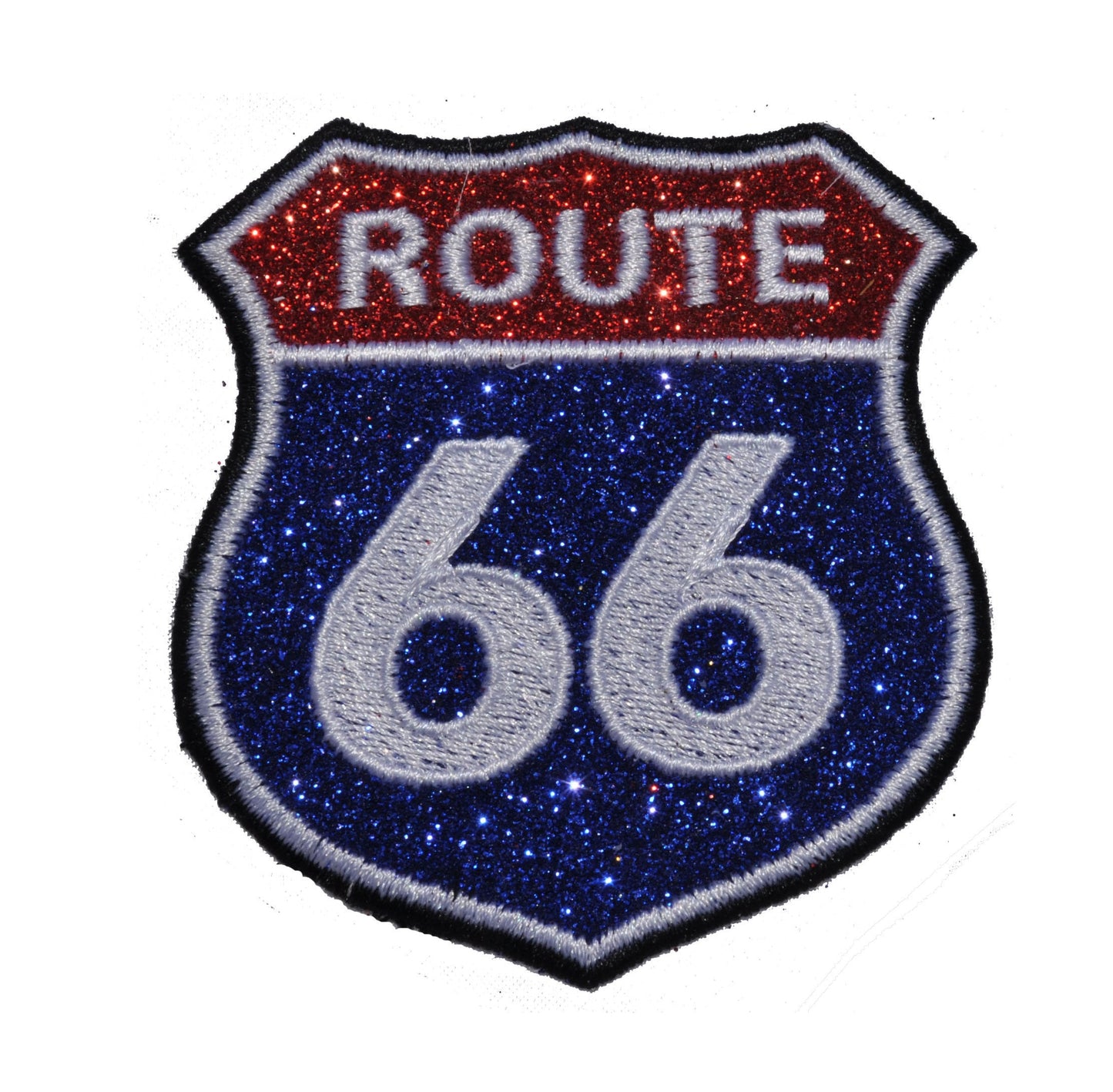 Route 66 Sign Sparkle Glitter Patch - Iron or Sew on Vinyl - NO GLITTER MESS ! GL263