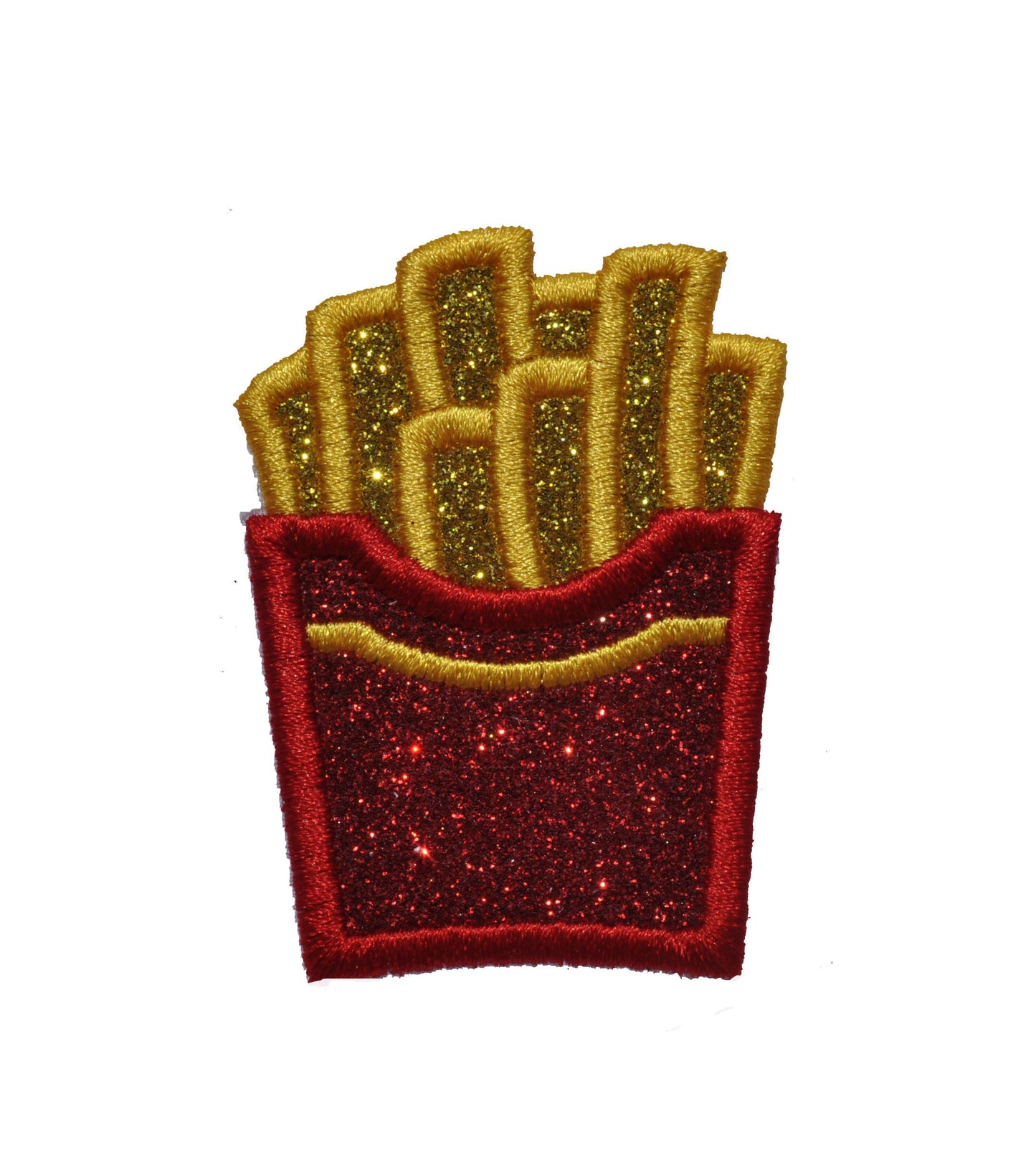French Fries 3 inch Sparkle Glitter Patch - Iron or Sew on Vinyl - NO GLITTER MESS ! GL266