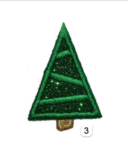 Miniature Christmas Pine Tree in three shapes Sparkle Glitter Patch - Iron or Sew on Vinyl - NO GLITTER MESS ! GL273
