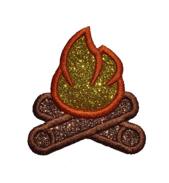 Campfire Camp Fire Sparkle Glitter Patch - Iron or Sew on Vinyl - NO GLITTER MESS ! GL270