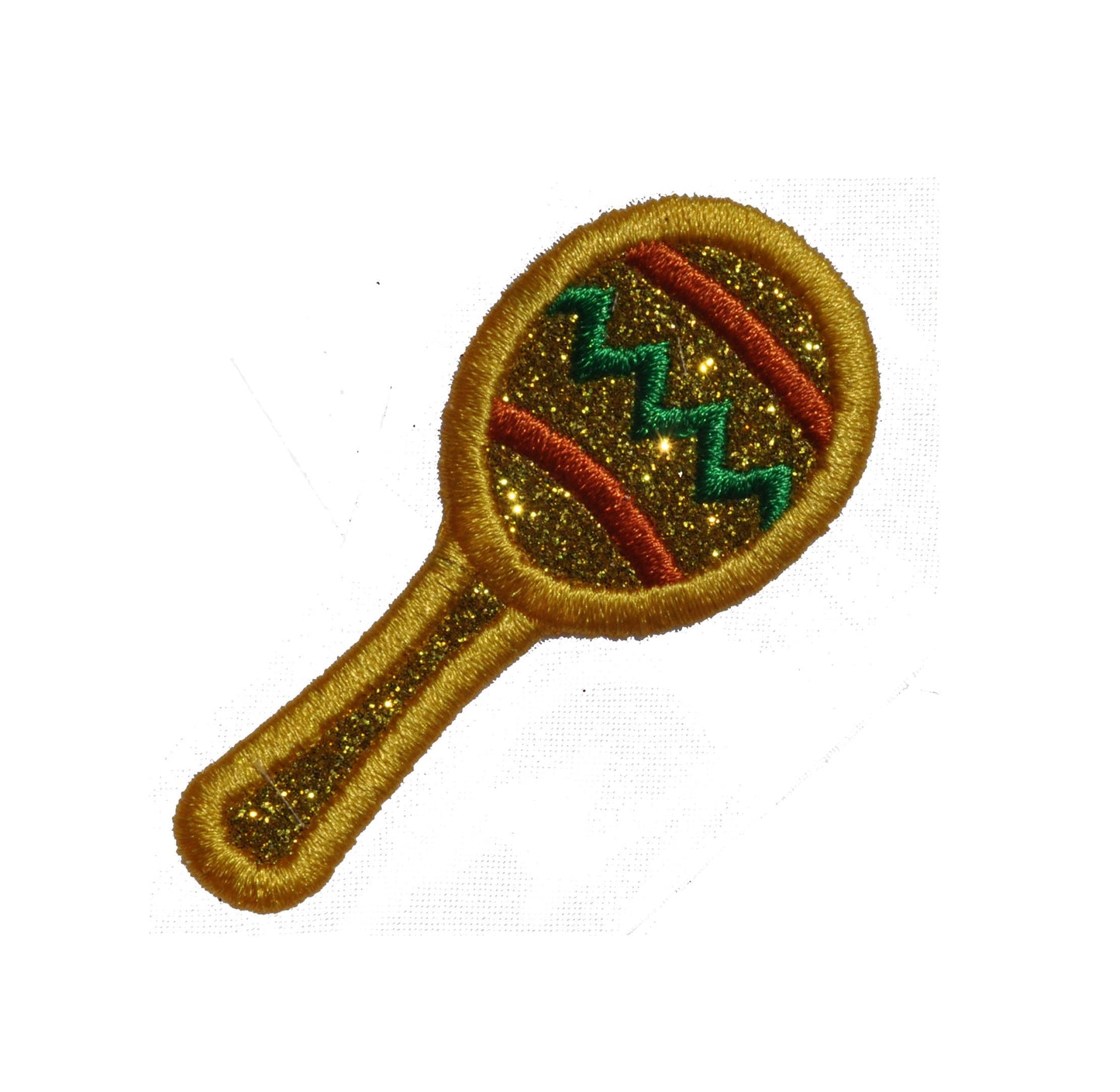 Maraca Mexican Music 3 inch Sparkle Glitter Patch - Iron or Sew on Vinyl - NO GLITTER MESS ! GL276