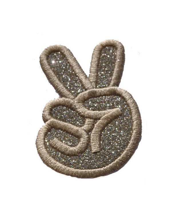 Peace Hand Sign 3 inch Sparkle Glitter Patch - Iron or Sew on Vinyl - NO GLITTER MESS ! GL307
