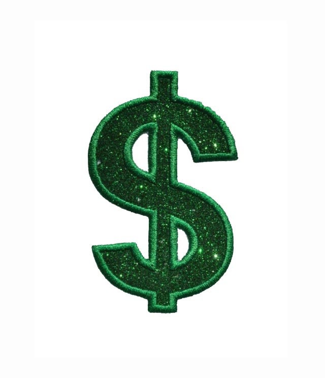 Dollar Sign 4 inch Sparkle Glitter Patch - Iron or Sew on Vinyl - NO GLITTER MESS ! GL308