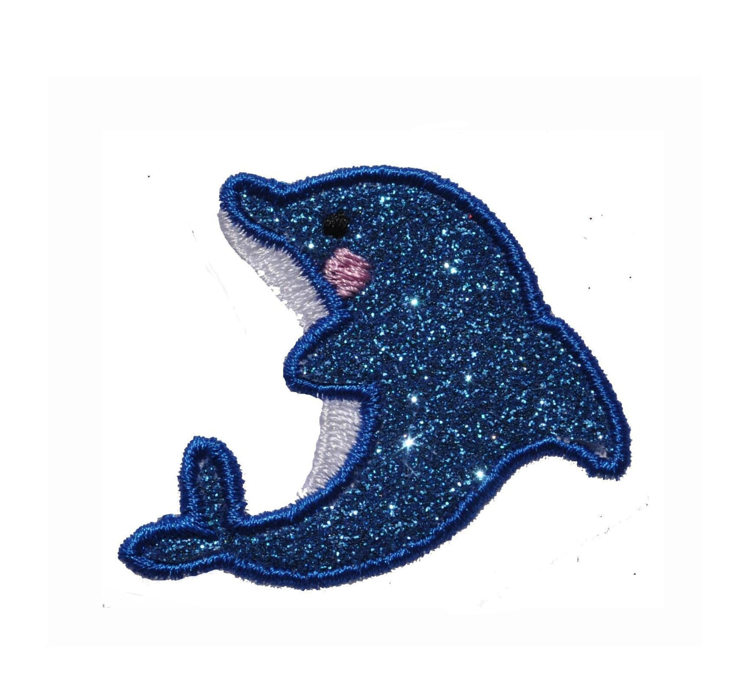Dolphin Sparkle Glitter Patch - Iron or Sew on Vinyl - NO GLITTER MESS ! GL34
