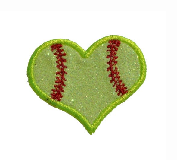 Softball Heart 2 inch Sparkle Glitter Vinyl Iron On Patch! GL312