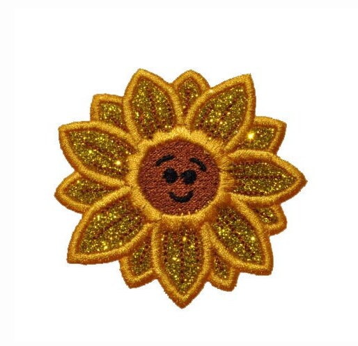 Sunflower with or without eyes Flower Power Sparkle Vinyl Iron On Patch! GL317