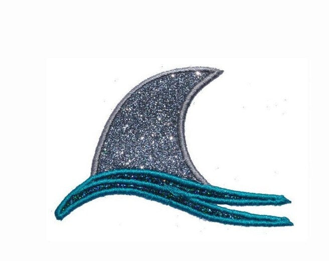 Shark Fin in the Ocean Sea Sparkle Glitter Patch - Iron or Sew on Vinyl - NO GLITTER MESS ! GL351