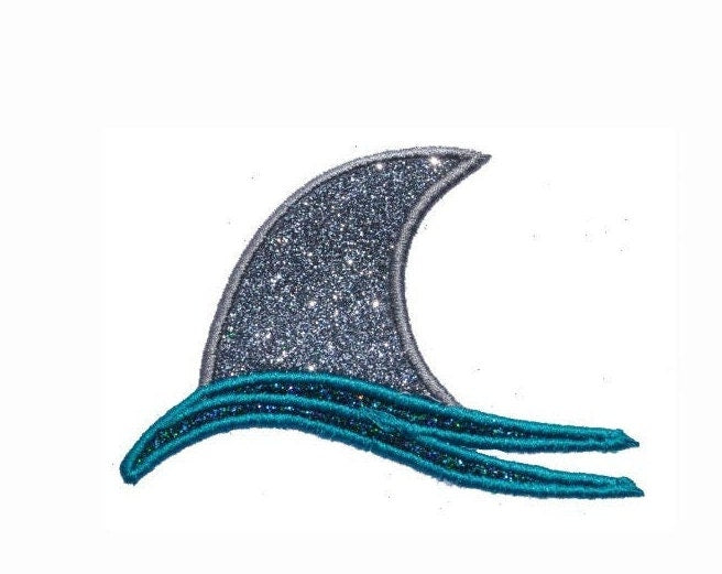 Shark cartoon happy fun in the Ocean Sea Sparkle Glitter Patch - Iron or Sew on Vinyl - NO GLITTER MESS ! GL31