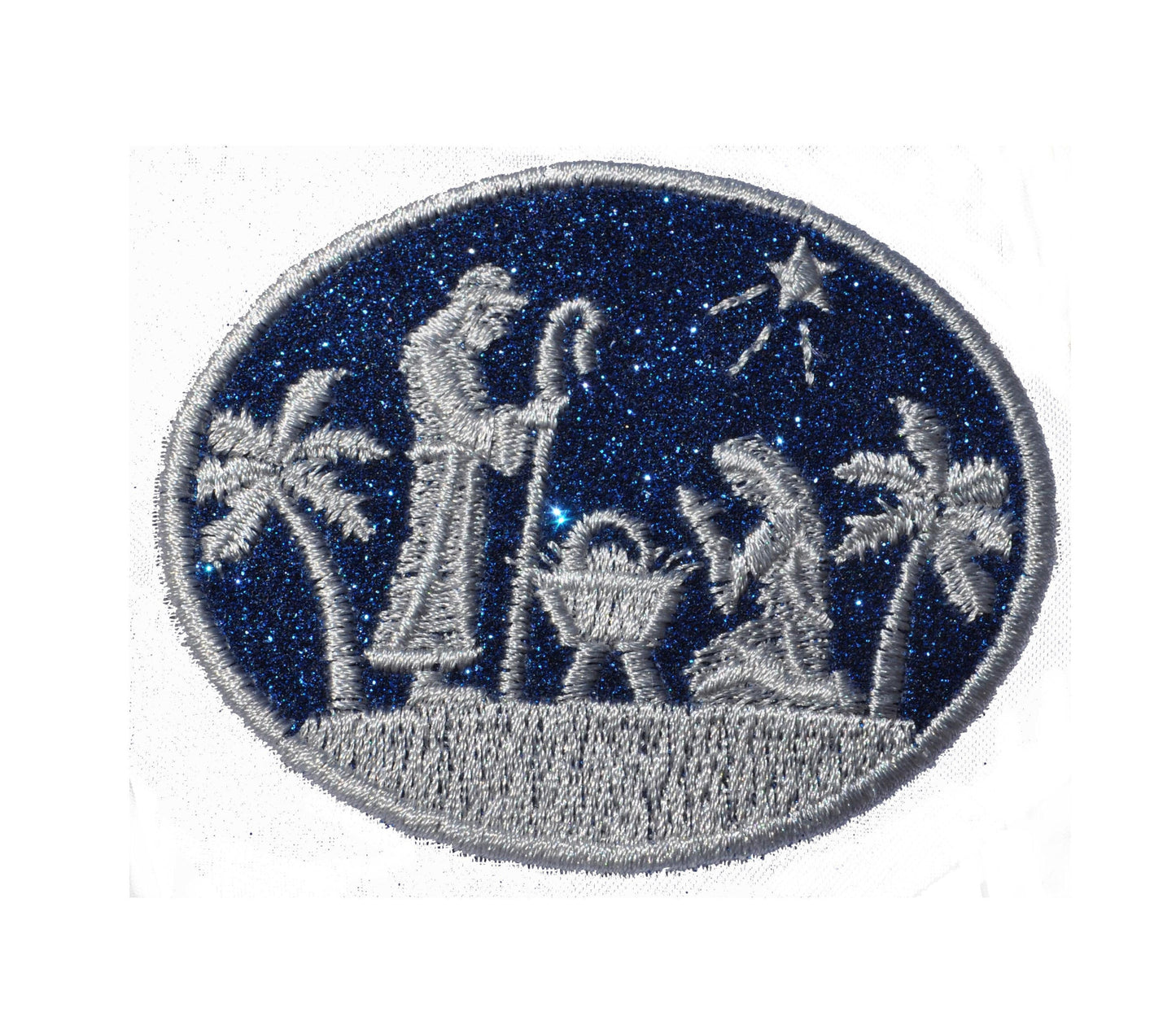 Christmas Nativity, Mary, Joseph and Baby Jesus Faith in God glitter sparkle iron on Patch! GL361