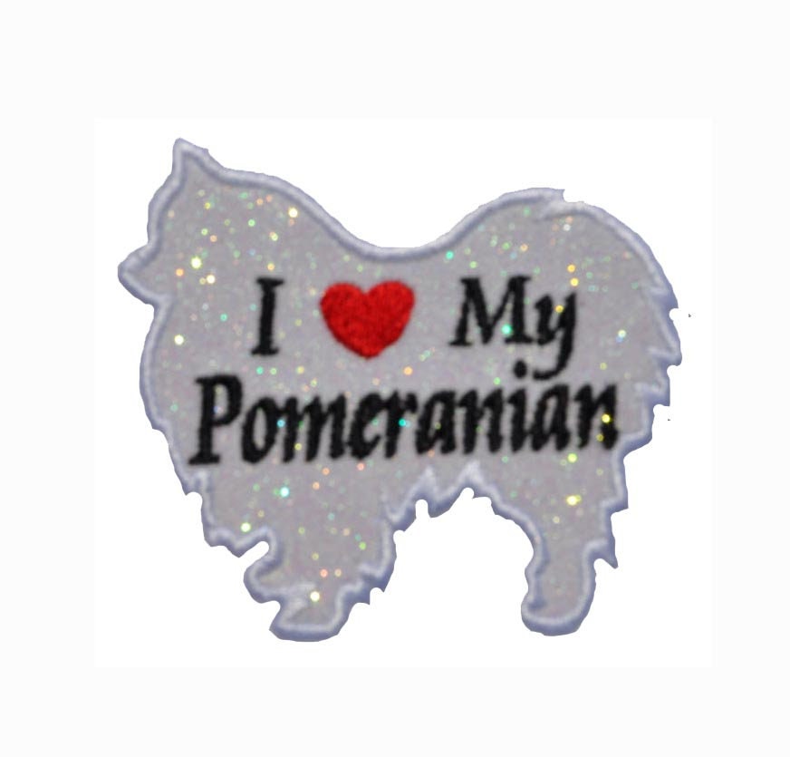 Pomeranian Love Sparkle Glitter Patch - Iron or Sew on Vinyl - NO GLITTER MESS ! GL366