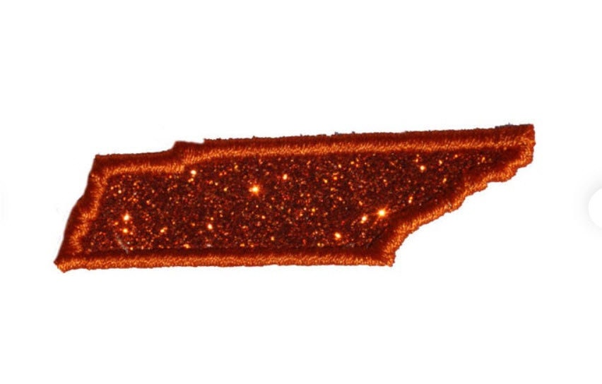 State of Tennessee 2.5 inch Orange Sparkle Glitter Patch - Iron or Sew on Vinyl - NO GLITTER MESS !