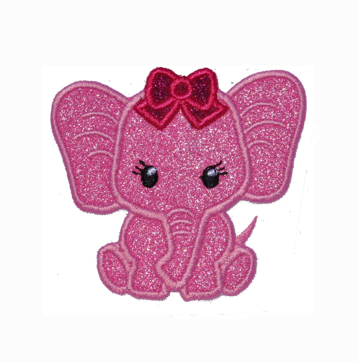 Baby Elephant with or without bow Cute Sparkle Glitter Patch - Iron or Sew on Vinyl - NO GLITTER MESS ! GL379