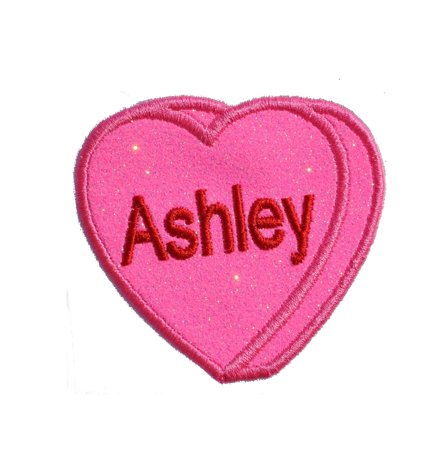 Name Tag Heart Conversation Hearts Miniature glitter sparkle iron on Patch! GL383