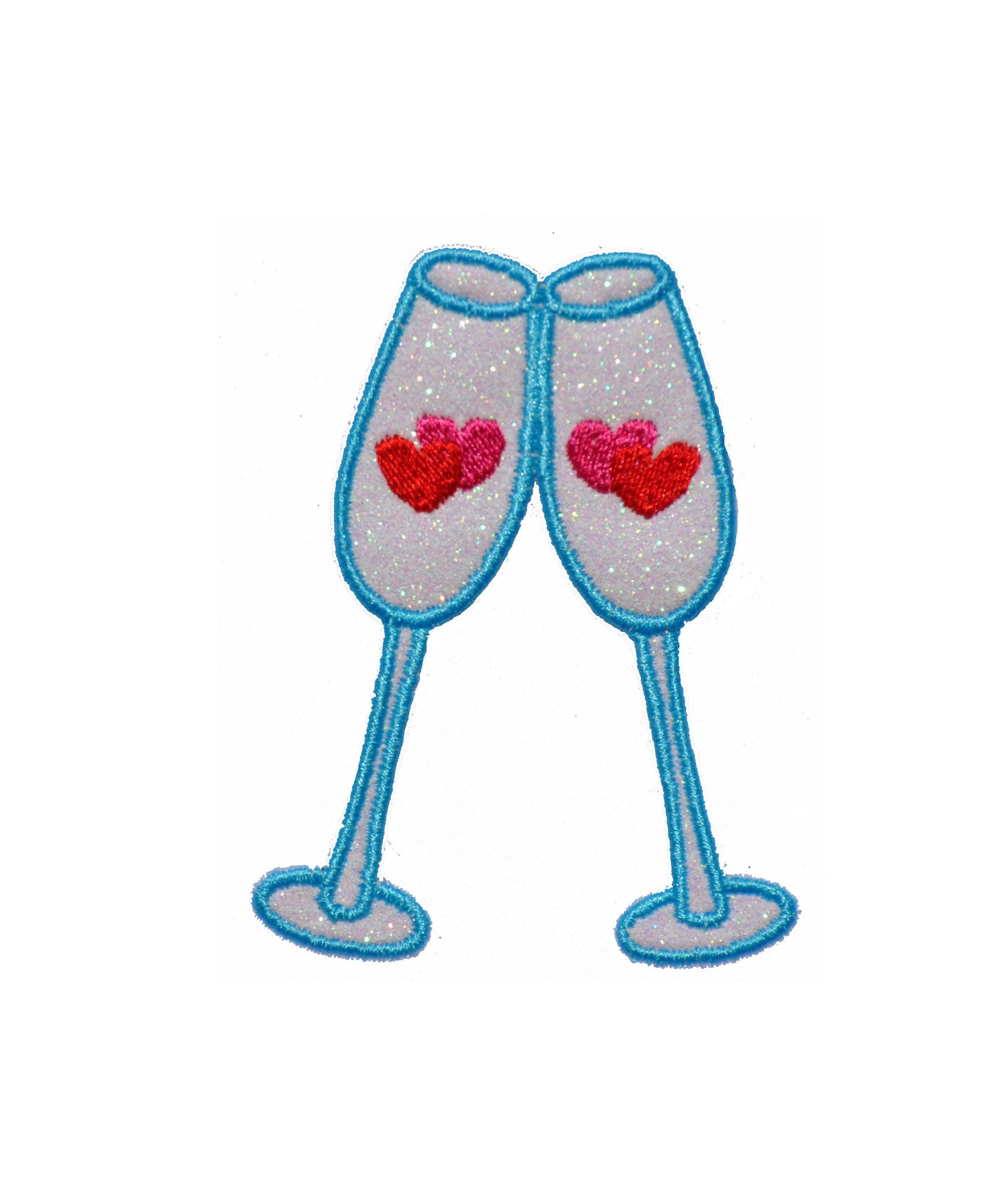 Heart Champagne wine Glasses Valentine, Wedding, Anniversary Sparkle Glitter Patch - Iron or Sew on Vinyl - NO GLITTER MESS ! GL386