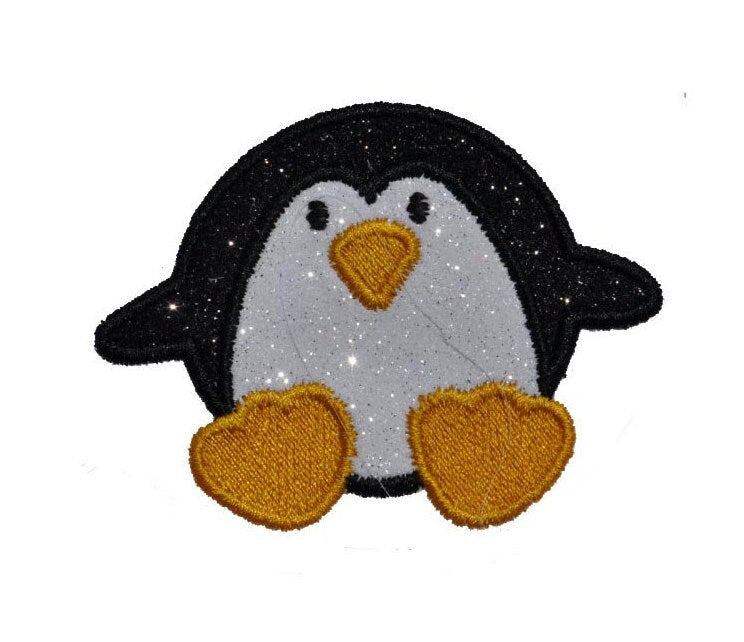 Penguin Sparkle Glitter Patch - Iron or Sew on Vinyl - NO GLITTER MESS ! GL111