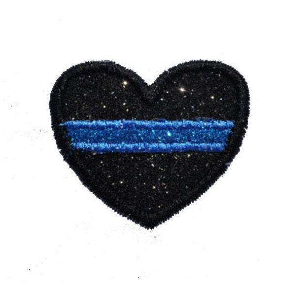 Thin Blue Line 1.4 or 3 inch for Police Officer Heart glitter sparkle iron on Patch! GL149