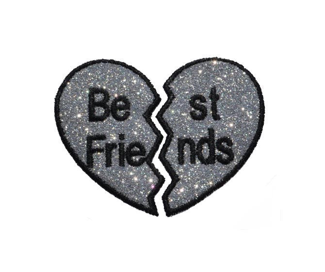 Best Friends BFF 3.5 inch with Silver Glitter with Black Stitching Sparkle Glitter Patch - Iron or Sew on Vinyl - no glitter mess ! GL408