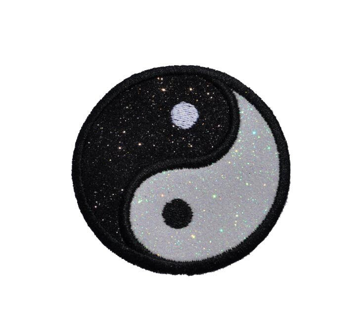 Ying Yang Yin and Yang or Yen Yang Patch - Iron or Sew on Glitter Vinyl - NO GLITTER MESS ! GL409