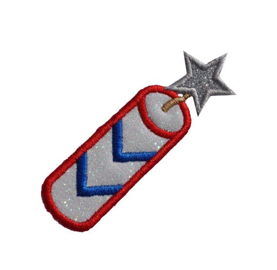 Firecracker, Dynamite 4th of July Freedom Patriotic Patch Iron On or Sew On Embroidery Applique Glitter Fabric Vinyl GL415